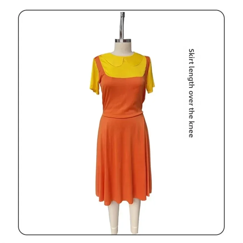 New Role-playing Costume Long Orange Yellow Dress Casual Knee-length Parent-child Performance Suit Set Modern Dance Clothe