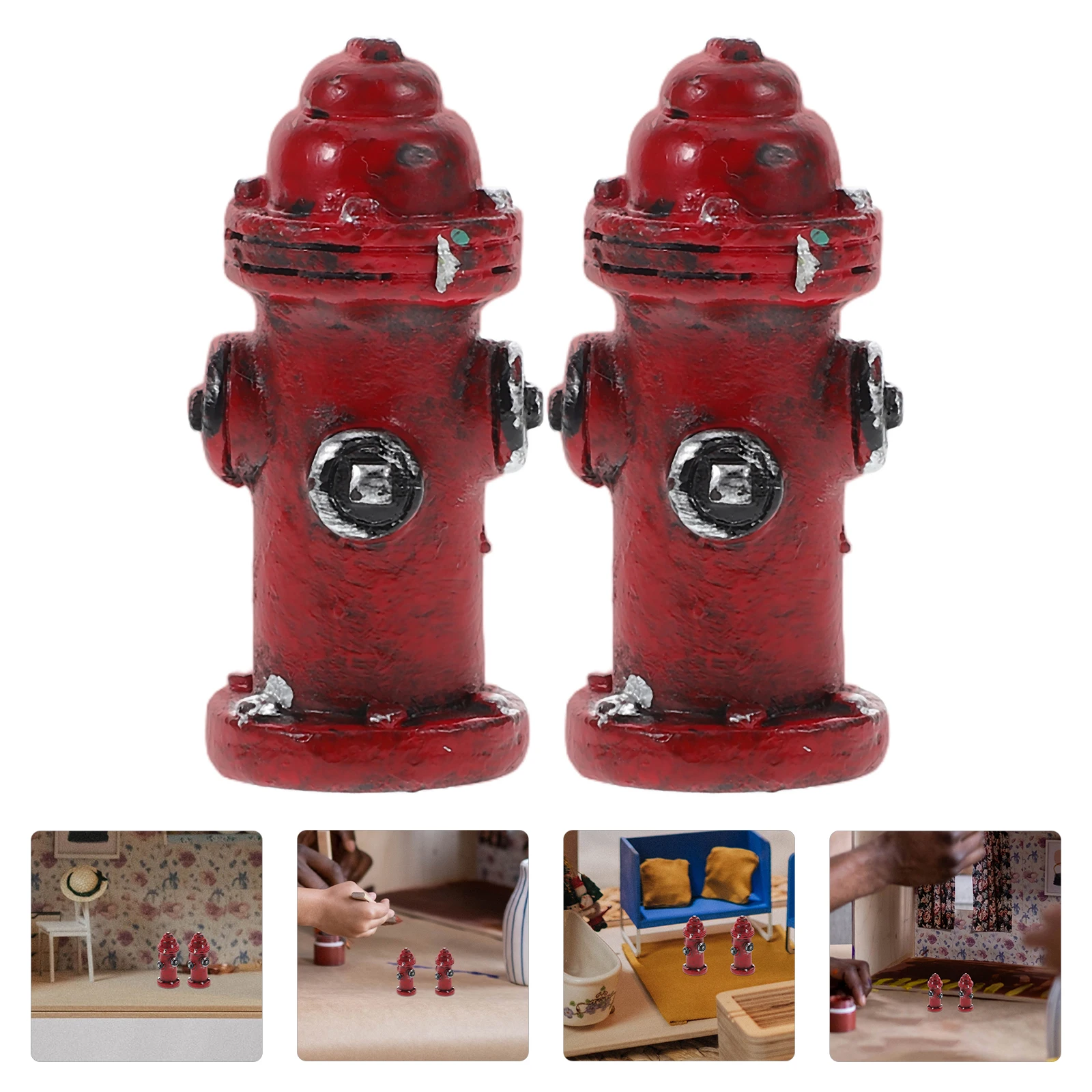 

2Pcs Realistic Resin Fire Hydrant Ornament for Home Decor Micro Landscape Scene Cake Topper Desktop Cabinet Bedside Table Art