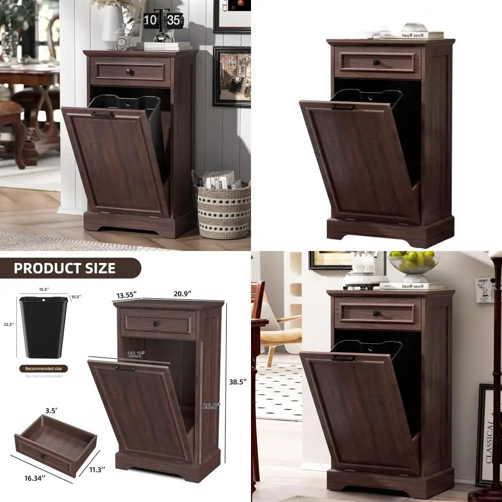 

Коричневое мусорное ведро для кухни с напольным шкафом для раздельного сбора отходов, защищенное от домашних животных, для хранения мусора в гостиной