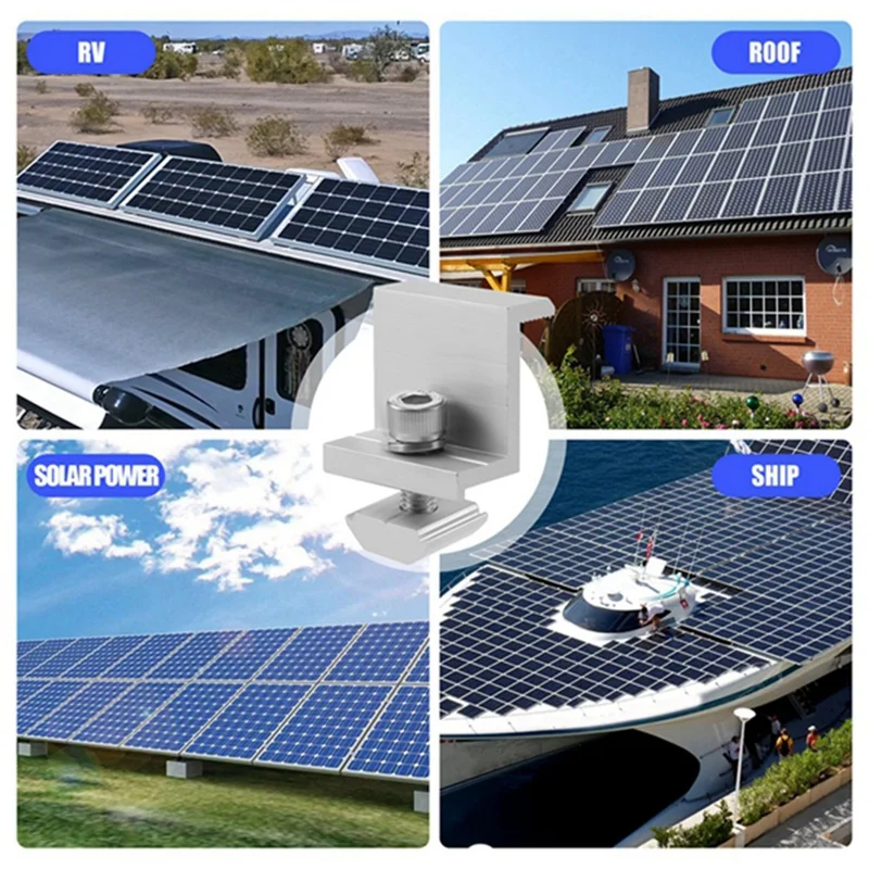 BAAG-Solar Panel Mounting Brackets,8Pcs Aluminum Solar Panel End Clamp 30-45Mm Adjustable H, Solar Panel Mount For Metal Roof