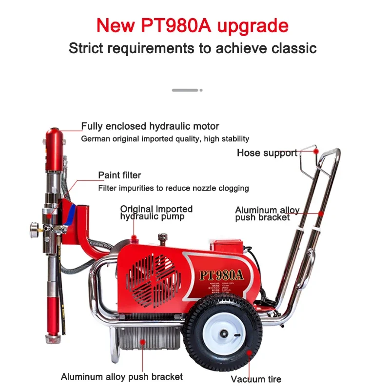 PT980A Multi-Function Airless Painting Machine Electric Hydraulic Putty Powder Spraying Equipment Waterproof Coating Latex Paint