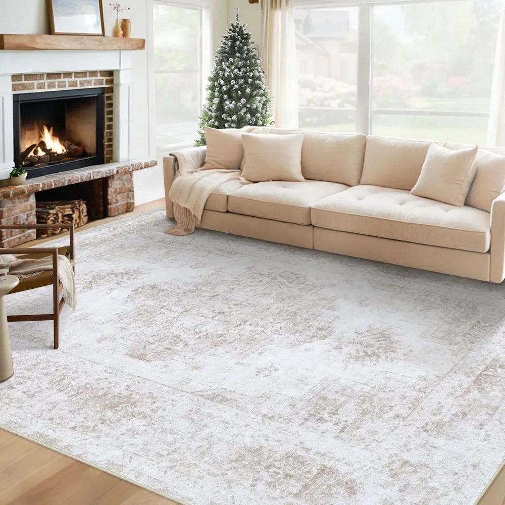 Area Rugs 6x9 Living Room Rug, Vintage Rugs Non-Slip, for Bedroom Kitchen Dining Room Office(Beige,6'x9'), Carpet