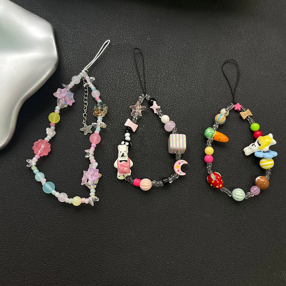 

Креативная мультяшная цепочка для телефона с бусинами, милый кролик-подвеска, универсальный аксессуар для сумки для фотоаппарата