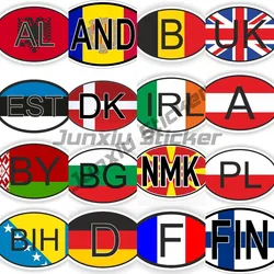 Oval Country Code Flag Sticker AL AND Belgium UK DK EST IRL Austria BY BG NMK PL BIH FIN GM NL Germany France Vinyl Decal