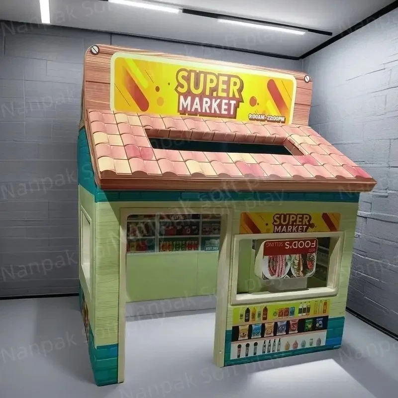 Mini Super Market Soft Indoor Playground Equipment Town Daycare Playhouse Role Play Interactive Pretend Play Set for Kids