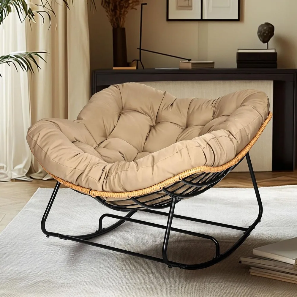 

Papasan Chair, Outdoor Rocking Chair with Cushion, 450LB Heavy Duty Egg Chair, Indoor Outdoor Patio Rocking Chairs for Balcony,