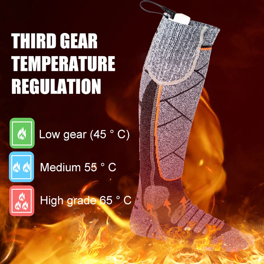 Electric Heating Ski Socks for Men and Women, Full Sole, USB Charging, Warm, Outdoor Cycling, Hiking, Camping, Winter