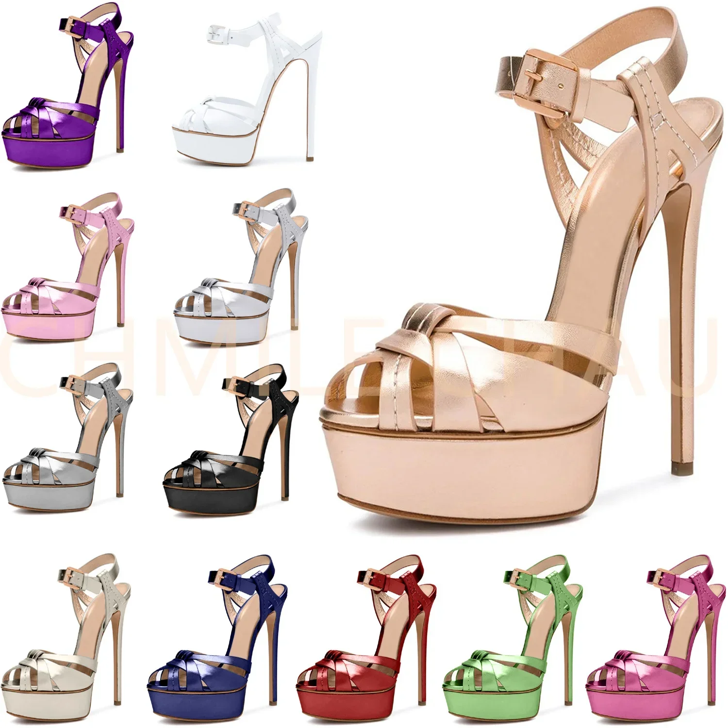 Women Stiletto High Heel Buckle Ankle Strap Luxury Sandal Platform Sexy Bridal Evening Party Dress Fashion Lady Shoe 52-CHC-26