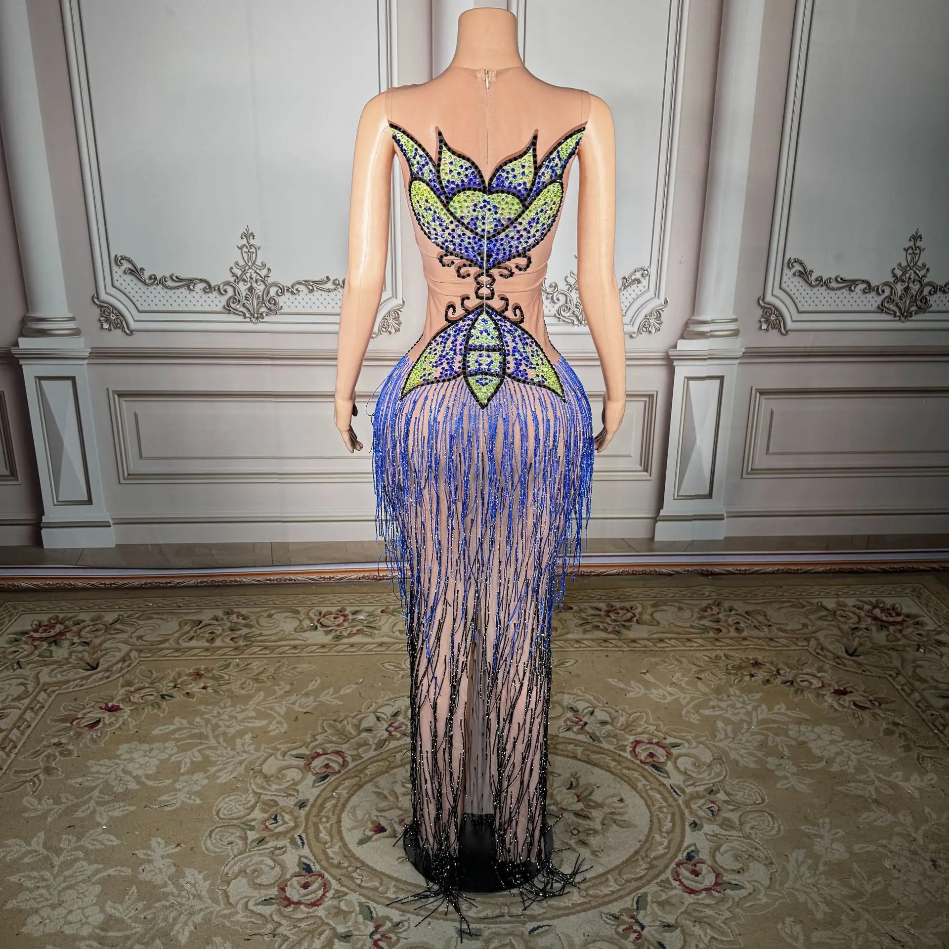 Women Singer Party Sparkly Rhinestone Costume Bodycon Women Evening Show Dresses Prom Club Dresses Birthday Performance Costume