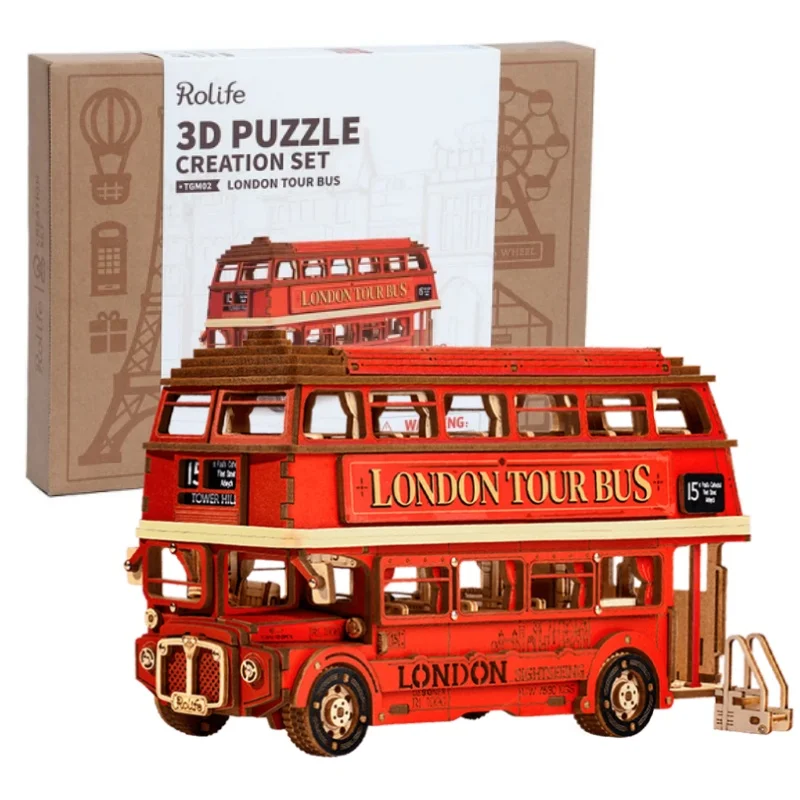 

Robotime Rolife London Tour Bus 3D Wooden Puzzles Model Toy Car to Build Crafts for Adults Collectibles Gifts for Boys Girls