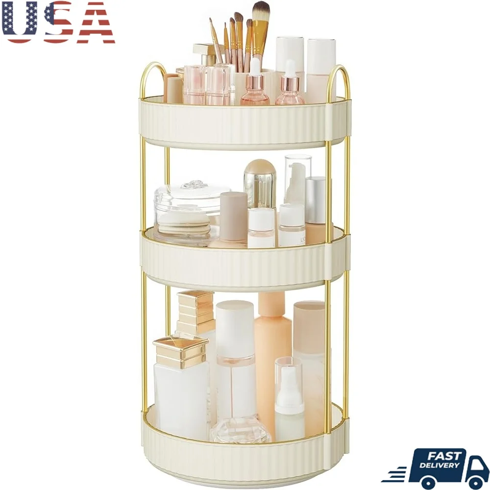 

3-уровневый круглый вращающийся органайзер для макияжа, настраиваемый ленивый Сьюзен, хранилище для ухода за кожей, туалетный столик, органайзер в подарок