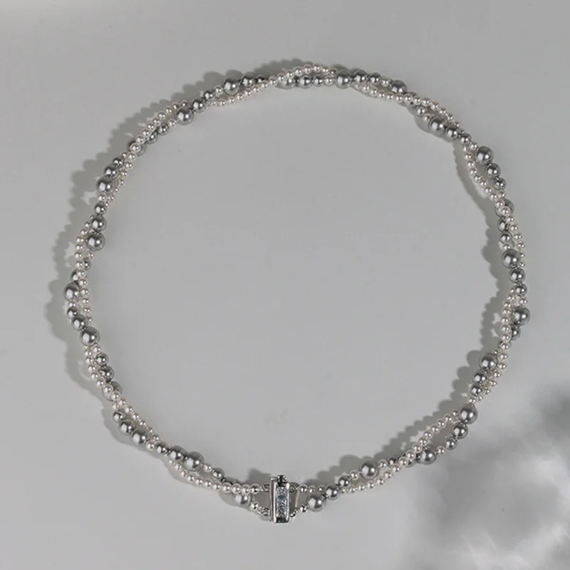 Fashion Imitation Pearl Wrapped Necklace Double Layer Magnetic Buckle Neck Chain Choker Necklace Jewelry Gift image 6