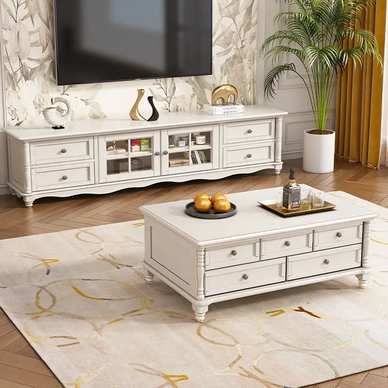 room coffee table TV cabinet combination small apartment style white kung fu tea table combination ten coffee table
