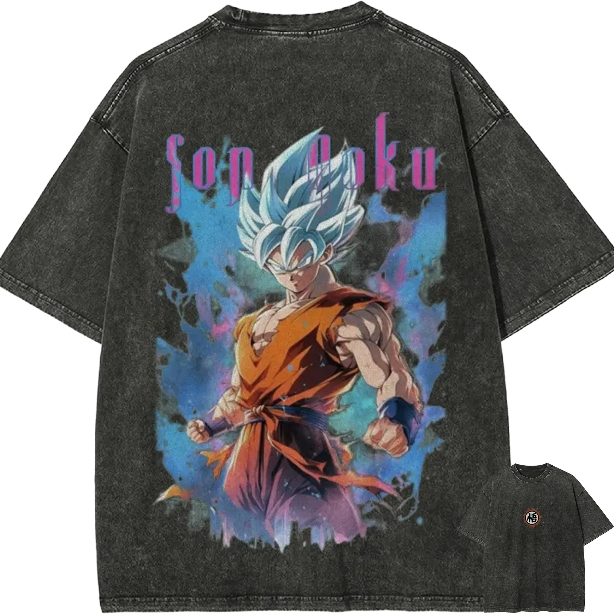 

SSGSS Goku T Shirt Dragon Ball Super Anime Men Vintage Acid Wash Oversized Cotton Streetwear Saiyan Blue Graphic Tees 2026