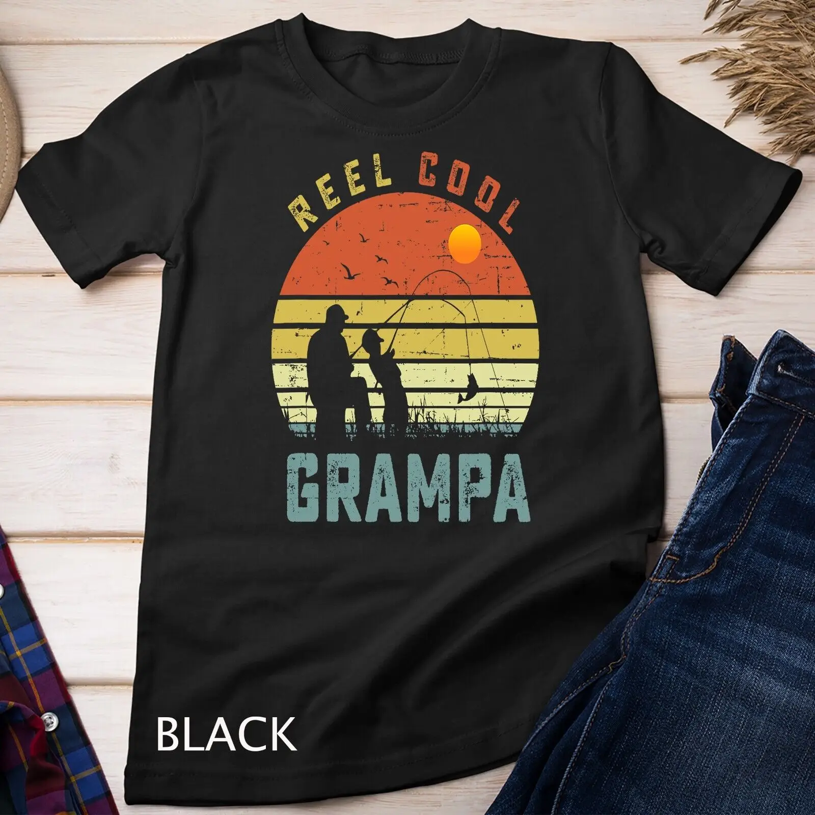 Reel Cool Grampa Shirt Fathers Day Gift for Fishing Dad Unisex T-shirt