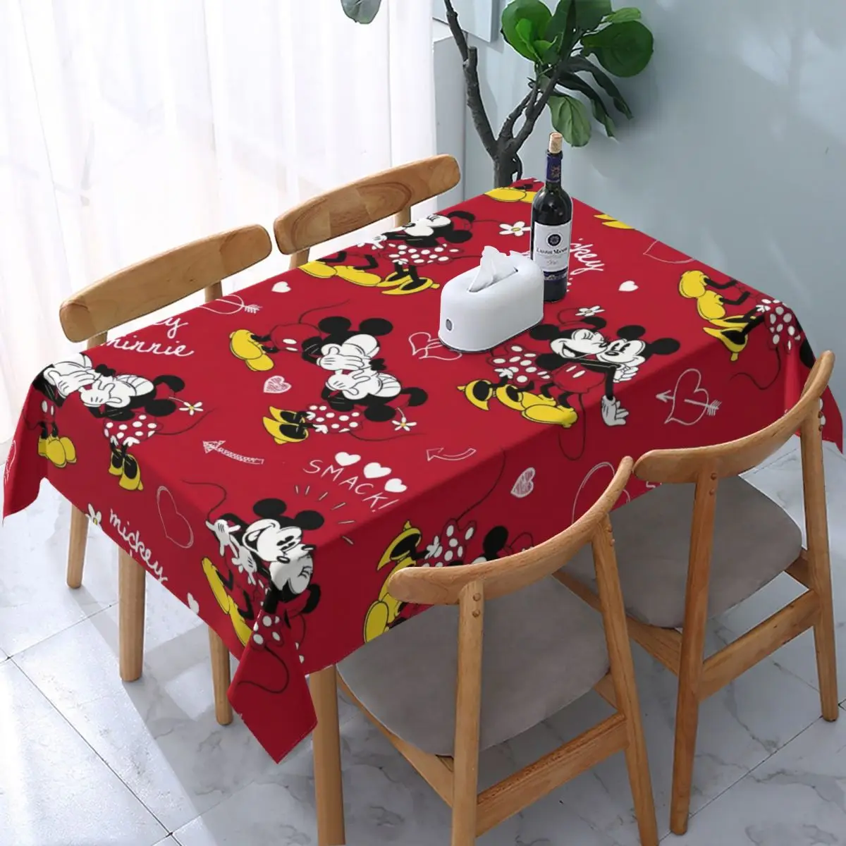 Custom Rectangular Waterproof Oil-Proof Cartoon The Mickey Mouse Tablecloth Backing Elastic Edge Table Covers Fit Table Cloth