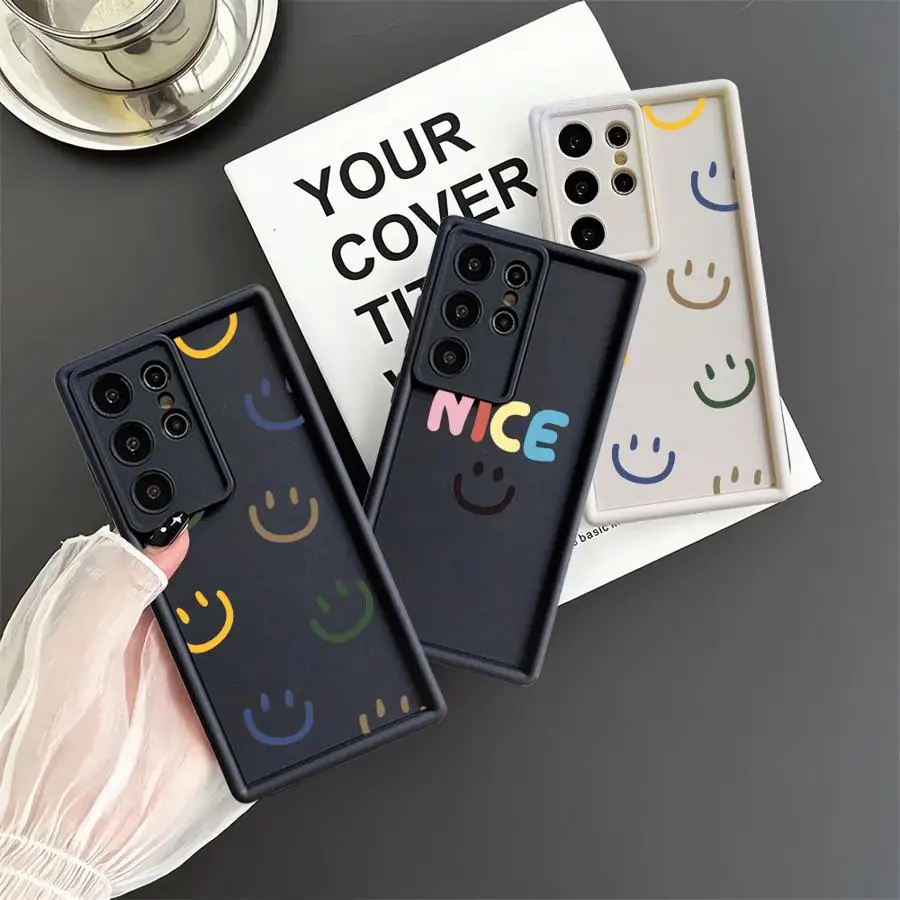 Case for Samsung S23 S24 S22 Ultra S20 FE S21 Plus Angel Eye Ladder Shockproof Phone Cover Silicone Shell Rainbow Smiley Face