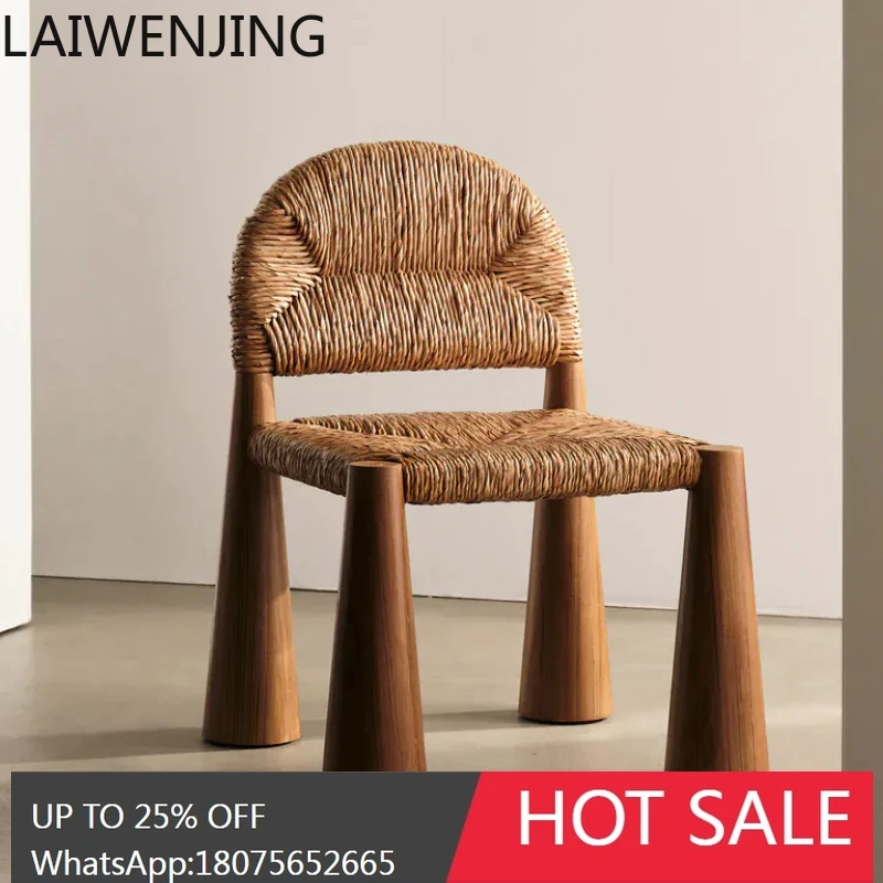 كرسي منسوج بحبل عتيق كرسي فردي للترفيه من الخشب الصلب مع مسند ظهر #1