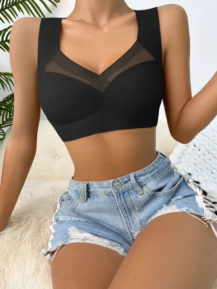 2PCS Women Lace Sport Bras Plus Size Seamless Bra Bralette Backless Lady Brassiere Vest Female Gather Shock-Proof Wireless L-5XL