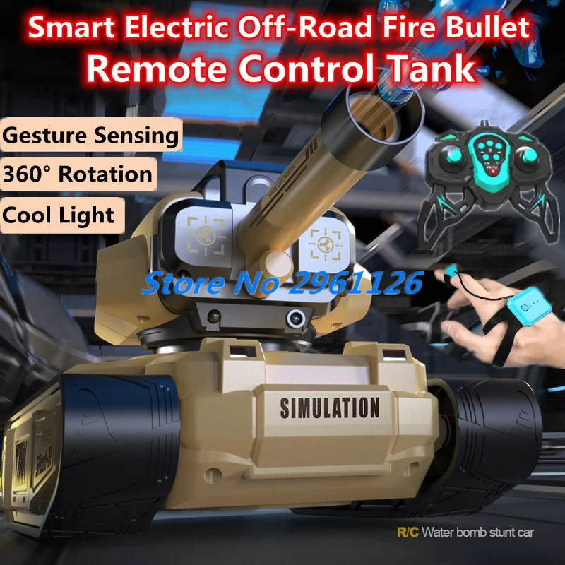 Smart Electric Off-Road Fire Bullet Remote Control Tank Gesture Sense 360° Rotation Simulated Sound Effects One Key Demo RC Tank