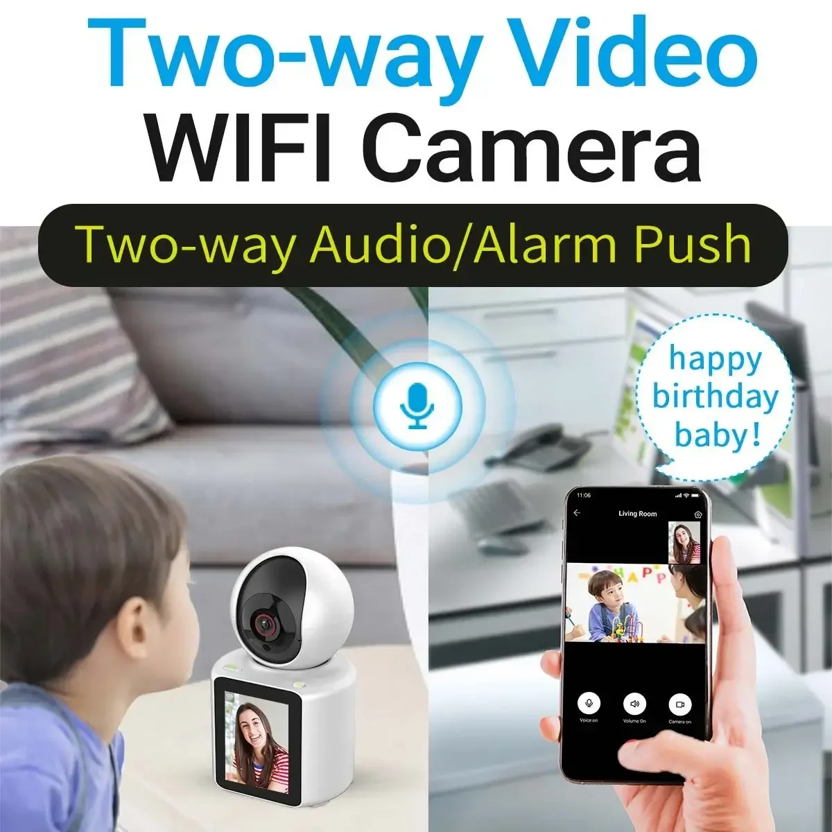 2.8' IPS Screen Camera Security Wifi Motion Detection Alarm Webcam 2-way Video Call Night Vision Home Surveillance Cameras PTZ