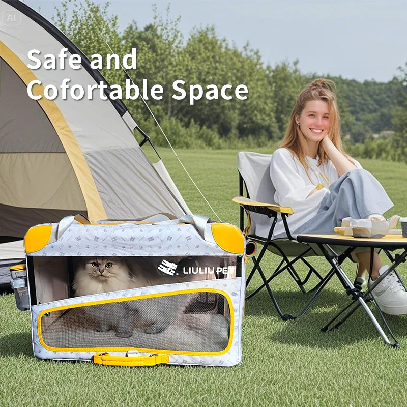 

Large pet travel carrier with an extra-large transparent window; easy to fold and store; suitable for cats and dogs