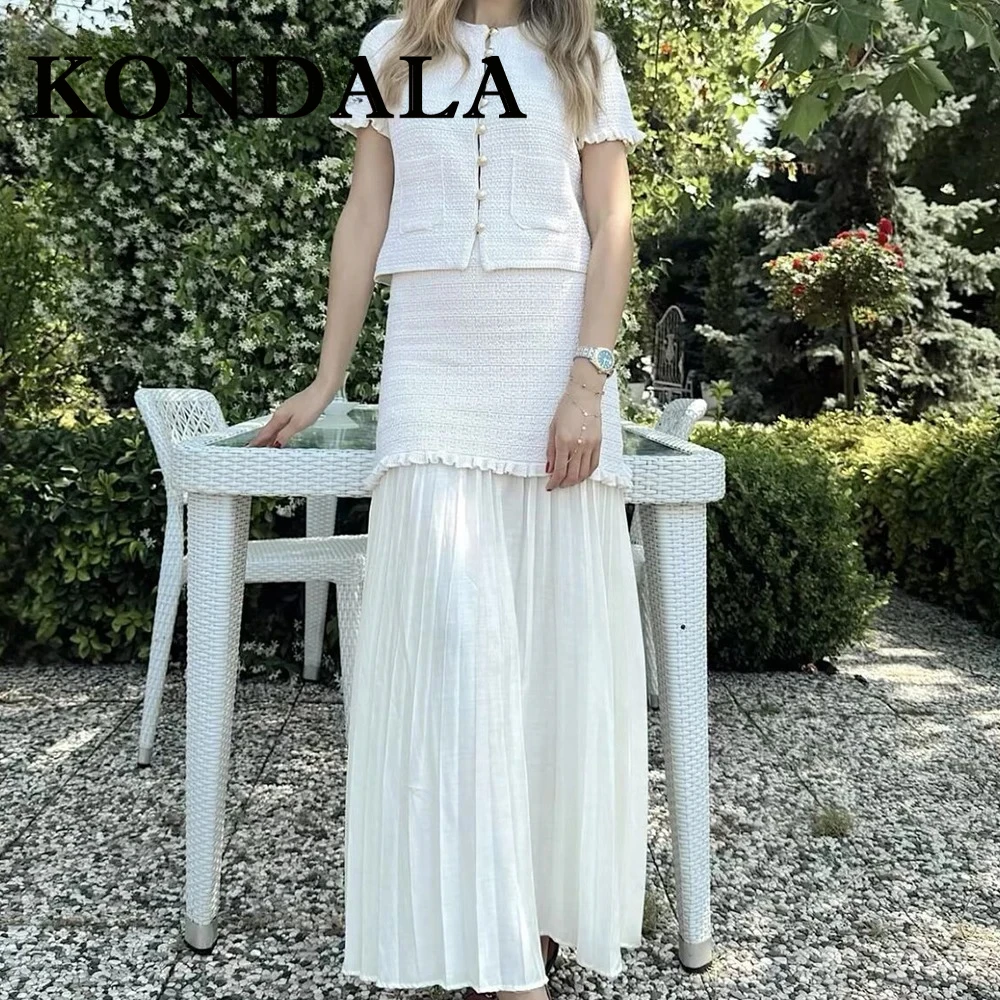 

KONDALA шикарный розовый уличный женский костюм с коротким рукавом вязаный топ + лоскутная плиссированная длинная юбка в стиле пэчворк винтажные женские комплекты для вечеринок Y2K