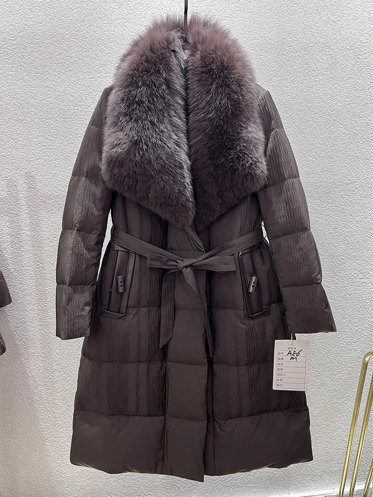 

2025 Fashion Winter Women Long Coats Filling White Goose Down Jacket Natural Real Fox Fur Collar Luxury Thick Warm Puffer Jacket