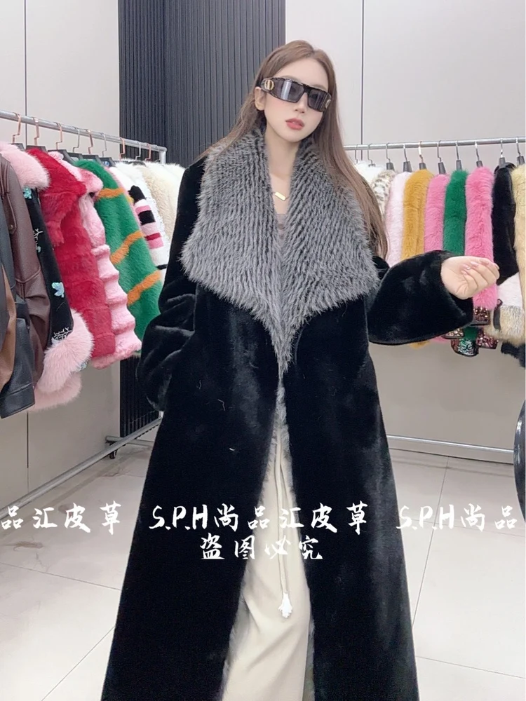 Long Faux Fur Coat Lady 2025 New Winter Fashionable Thick Fur Collar Coat Elegant Winter Coat Women Commuting Fluffy Jacket