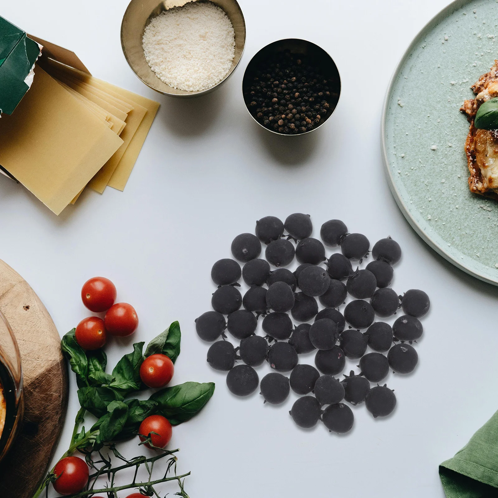 

50pcs Foam Blueberries Artificial Blueberries Lifelike Fruit Decorations For Photography Props Restaurant Display Fruits