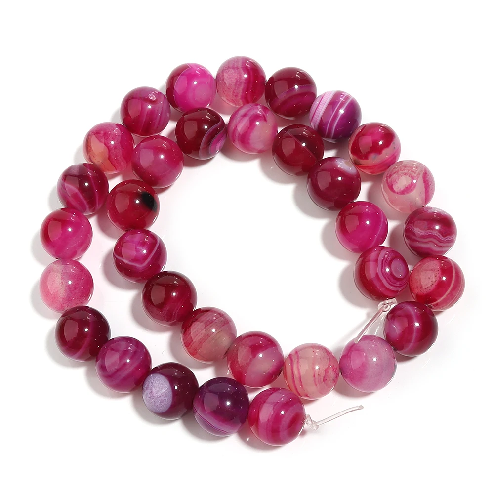 4/6/8/10/12mm Natural Stone Hot Pink Striped Agates Bead Round Loose Bead for Jewelry Making DIY Bracelet Necklace Accessory