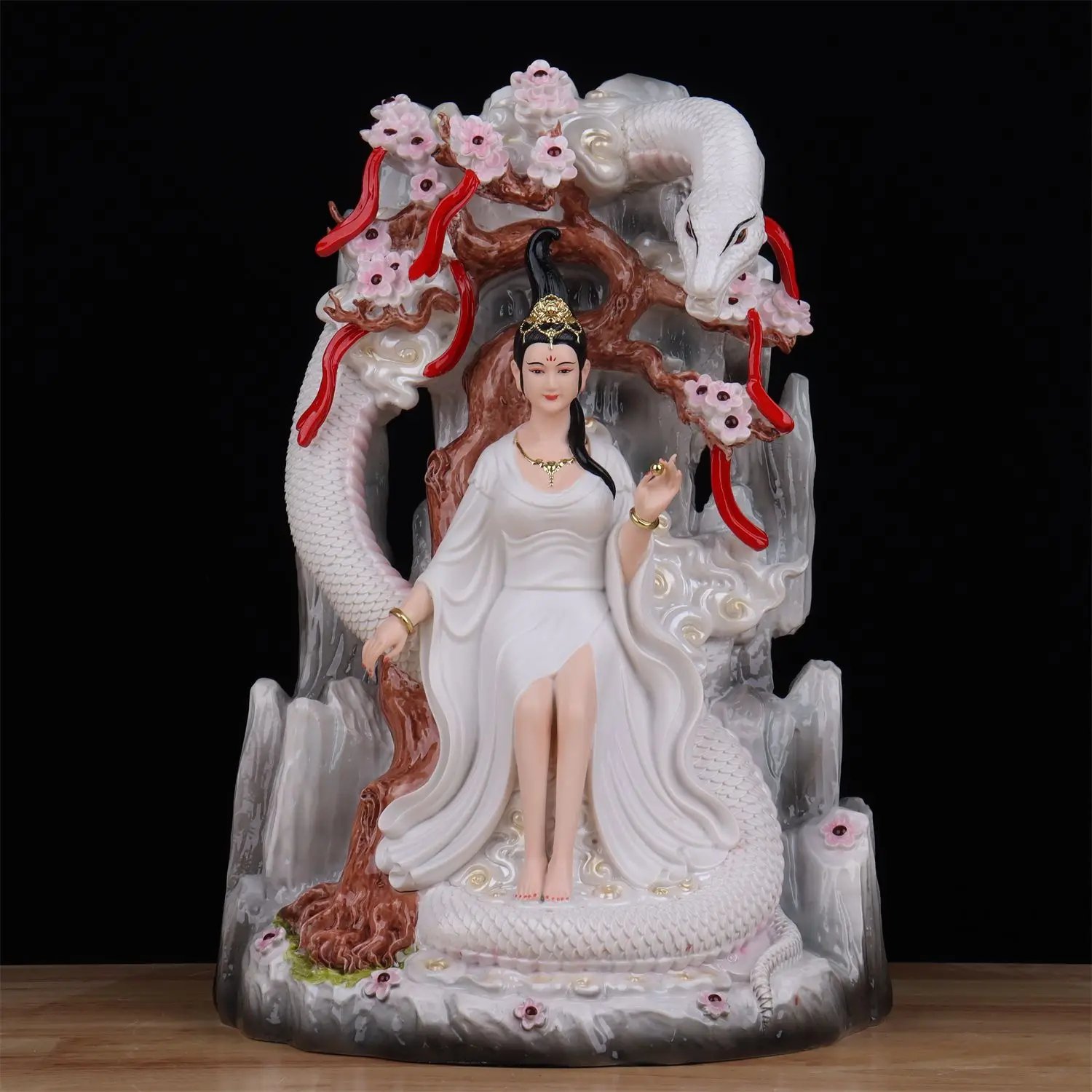 Snake Fairy Nuwa Empress Ornament Guarantee Family Lucky White Lady True Body Good Luck Statue