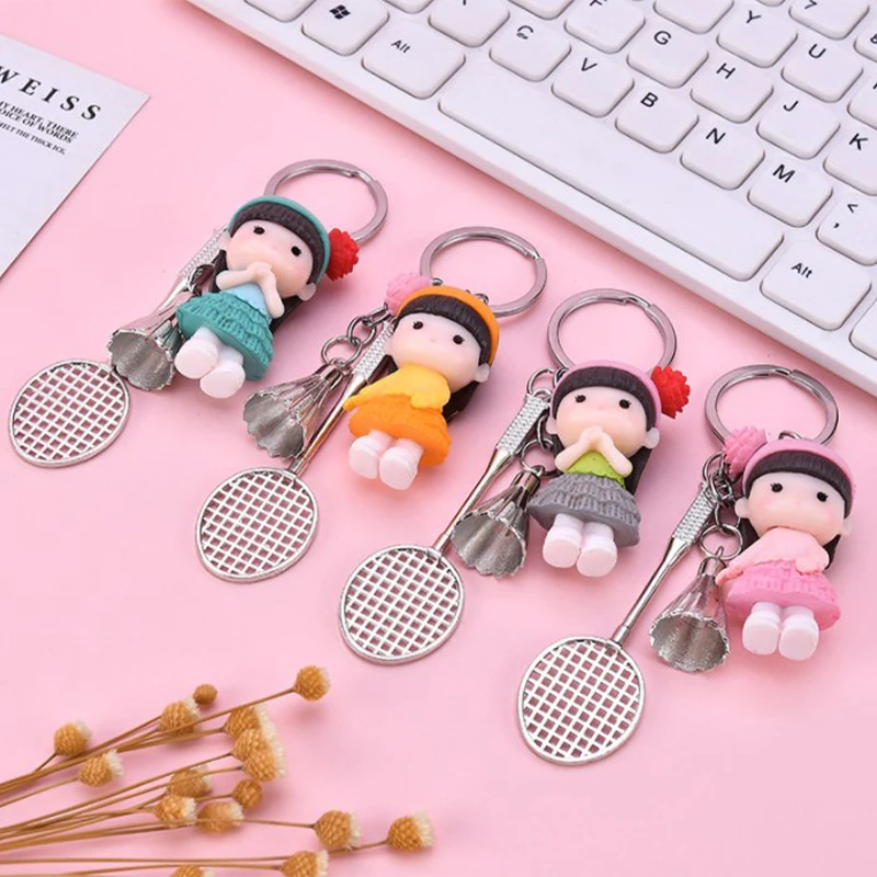 Sport Styles Mini Badminton Boy Pendant Keychain Unisex Badminton Racket Key Ring Purse Bag Backpack Decor Accessories