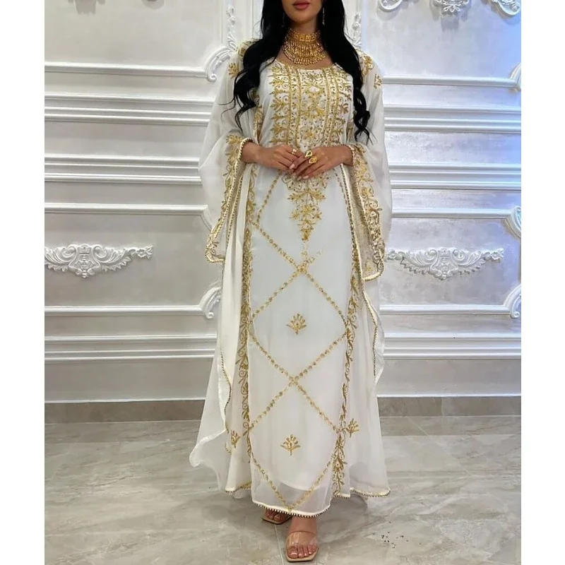 

White Moroccan Dubai Kaftan Farasha Abaya Wedding Fancy Long Gown Dress Fashion Trends