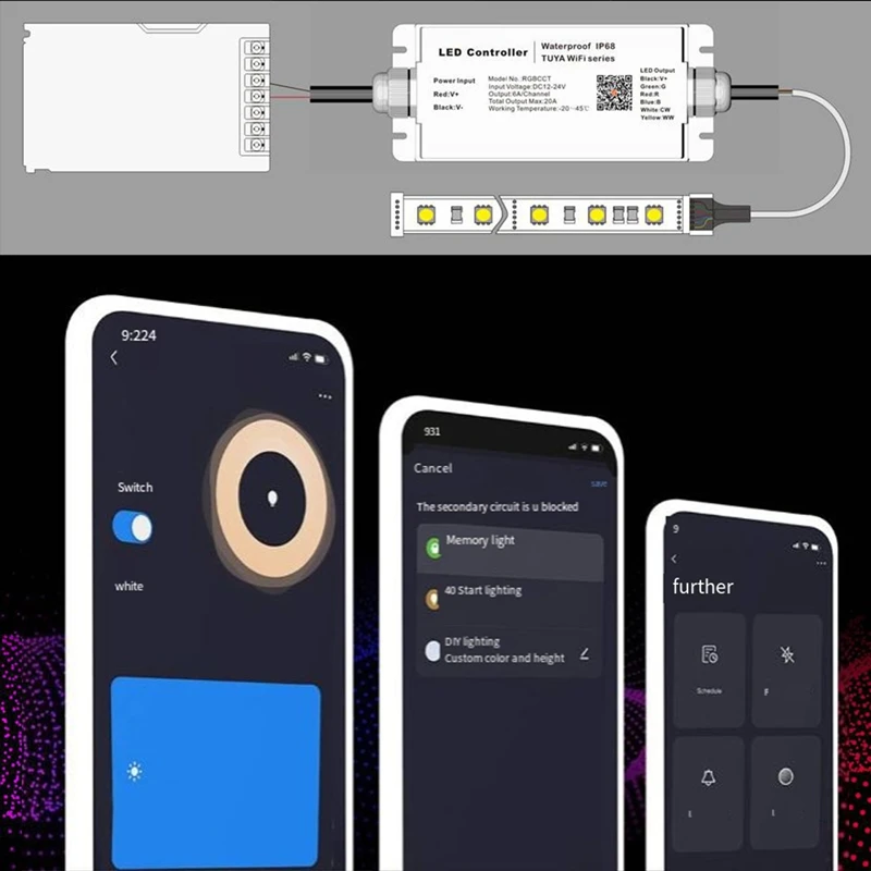Tuya WIFI DC12V 24V LED Strip กันน้ํา Controller IP68 Rain-Proof พร้อม Tuya Voice รีโมทคอนโทรล RGB