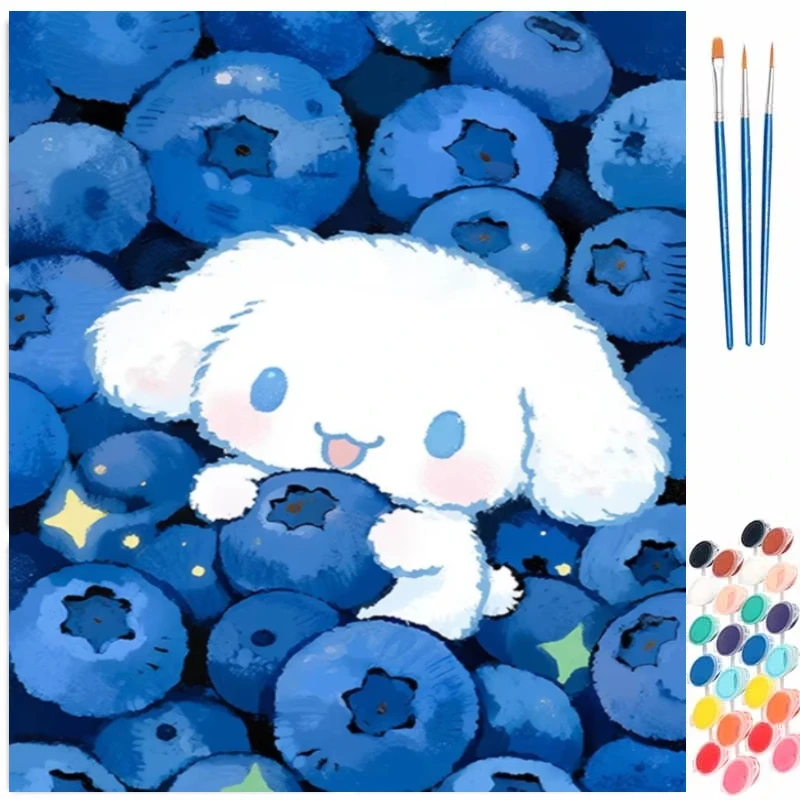 Sanrio Blueberry Cute Cartoon Style Paint By Numbers Kit Adults Beginner DIY Canvas Stress Relief Home Decor Craft Birthday Gift