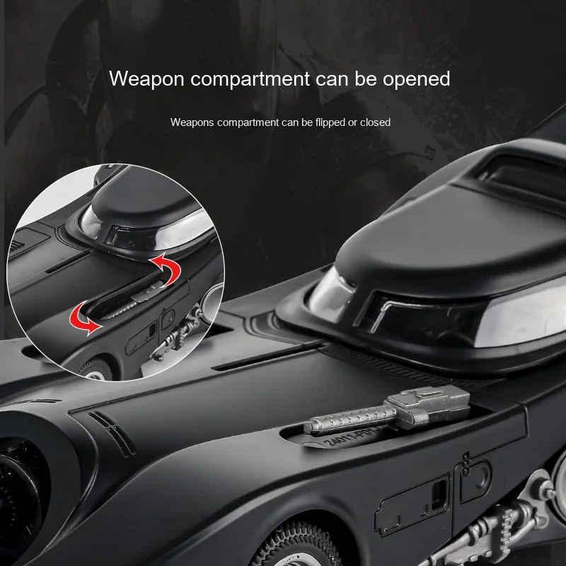 Modelo de liga de veículo Cool Bat 1:24, som e luz frescos, névoa de spray, absorção de choque de quatro rodas, som de motor simulado