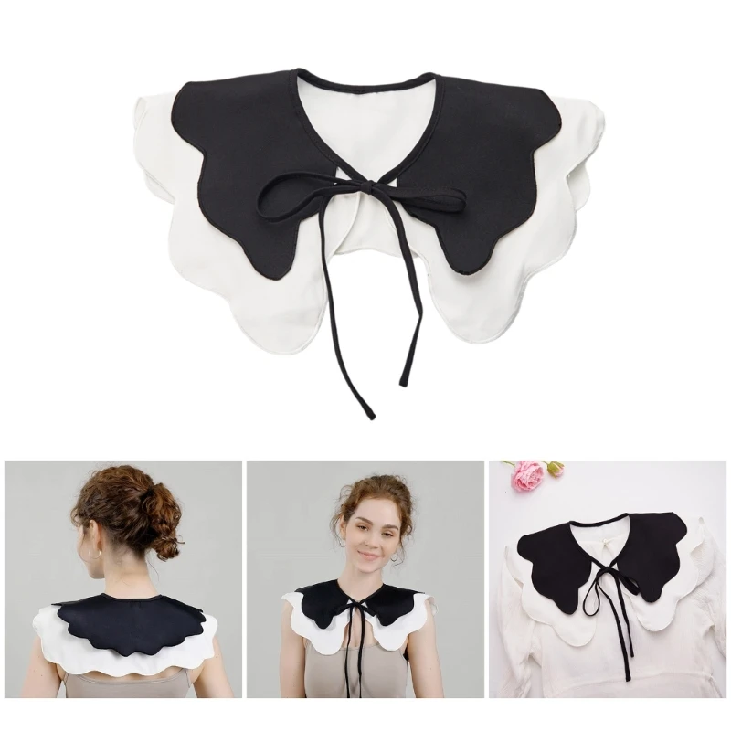 

Women Double Layer Detachable Lapel Collar Tie Lady Girls Collar Decorative Rickrack Collar Ancient Art Traditional Tie Shawl
