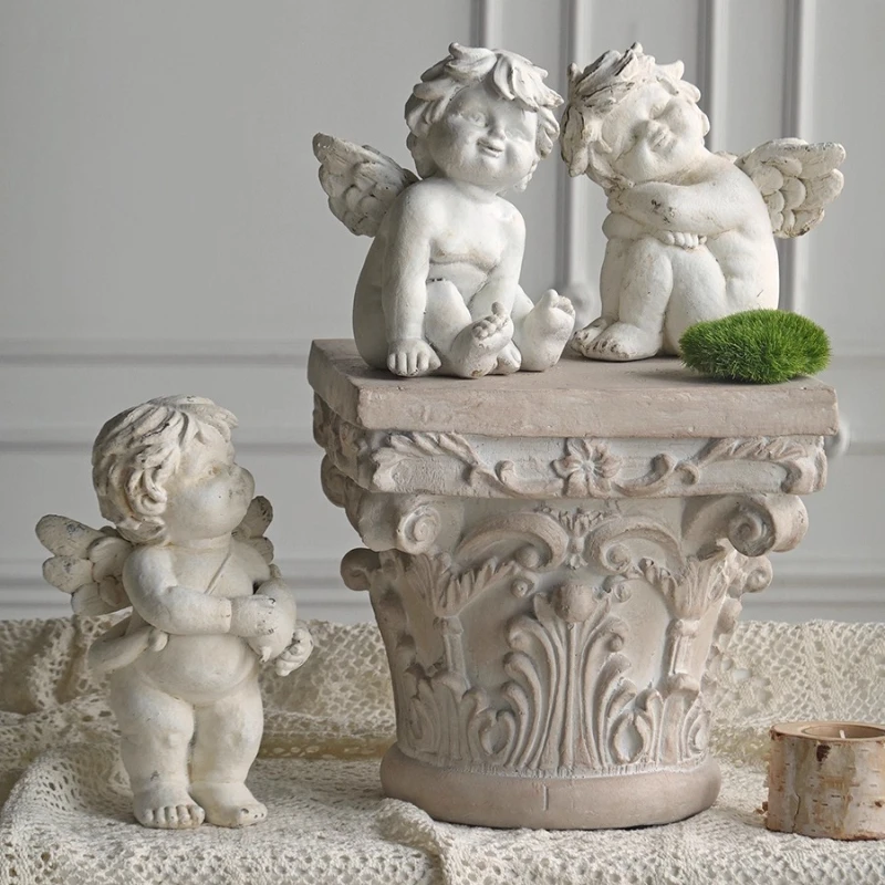 Vintage Resin Angel Figurine-Distressed European Style Desktop Decor, Photography Prop, Home Decoration Gift for Birthday