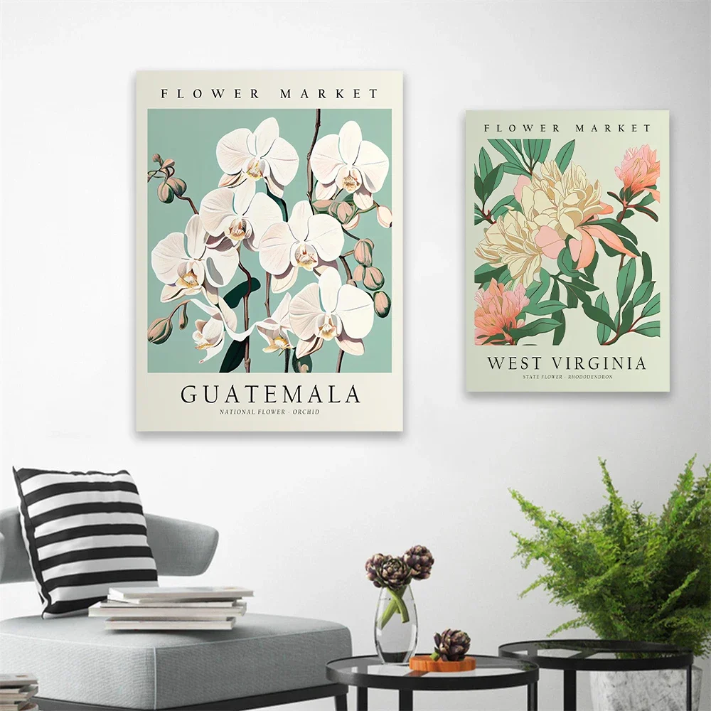1pc frameless Canvas Painting Hawaii State Flower Poster Colorful Hawaii Flower Market Art Print Puerto Rico National Flower Can