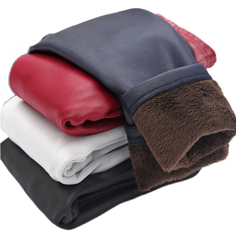 2025 New Autumn Plush Long Pants Kids for Girls Leather Pants 2-10y Winter Leggings for Baby Girl Children Skinny Trousers Slim
