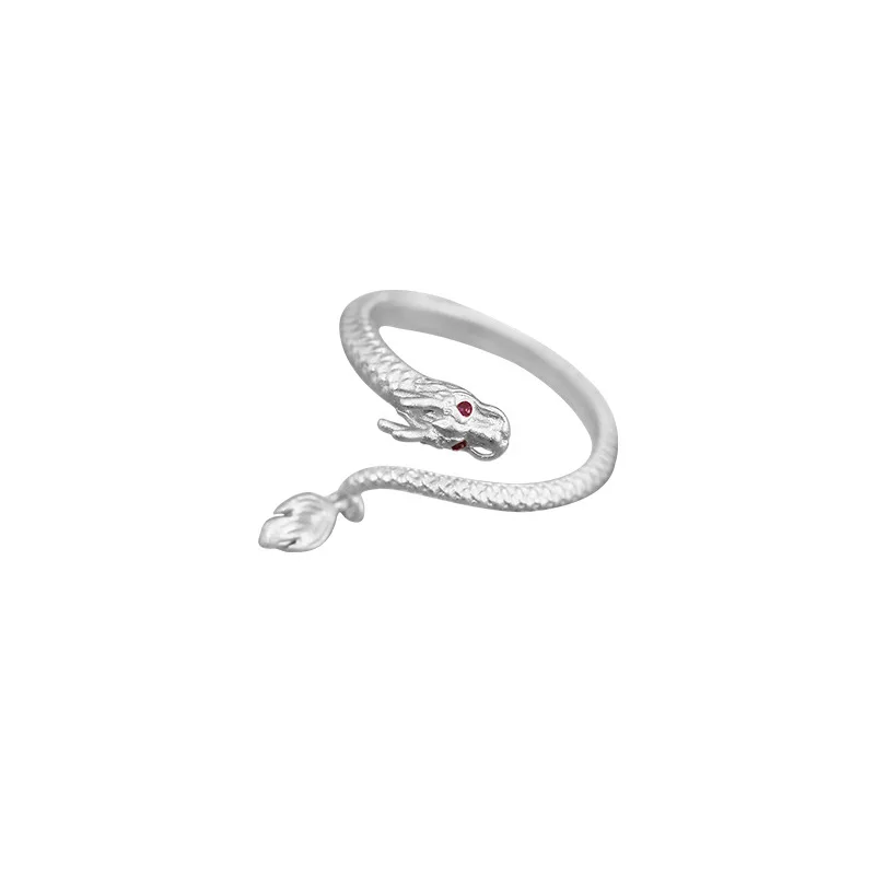 Women's Long Dragon Ring with Red Zircon