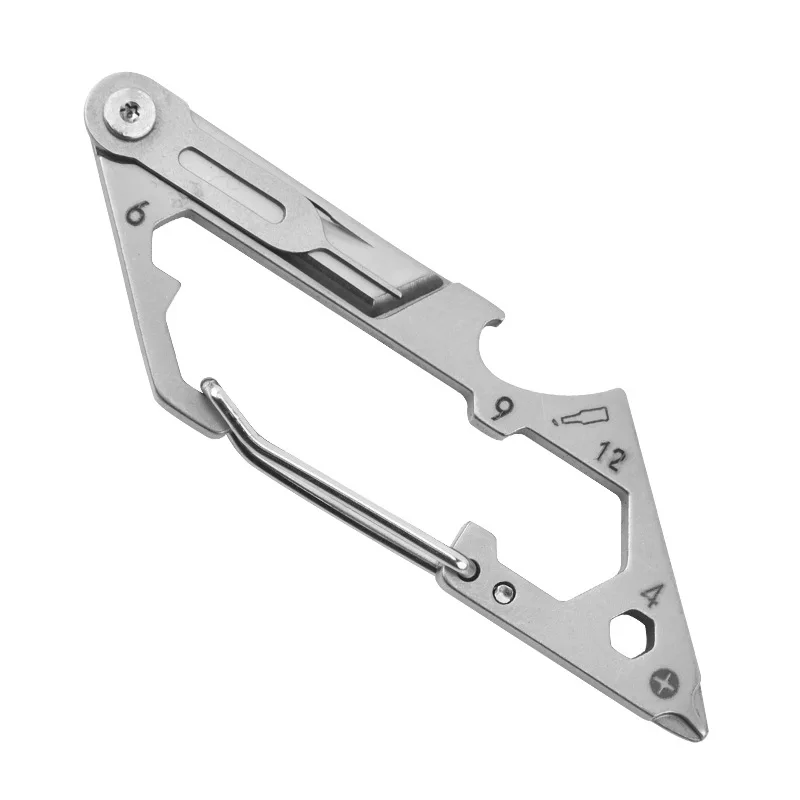 6-in-1 Multifunctional Carabiner Clip with Foldable Knife - EDC Outdoor Keychain Accessories, Stainless Steel Survival Gear - Image 2