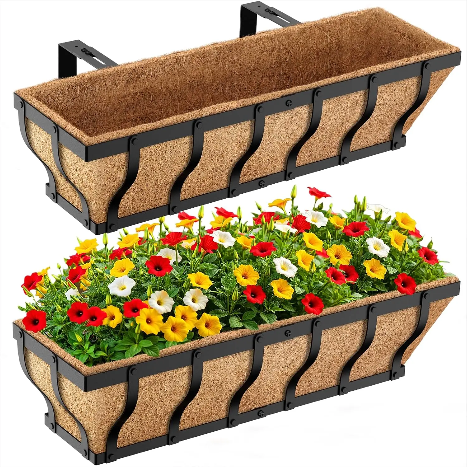 

Railing Planter Boxes, Heavy Duty Window Box Planters, Adjustable Balcony Planters for Railing Hanging, with Coco Liner & Suppor