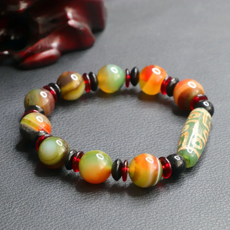 Natural Stone Bracelet 10mm Natural Agate Beads Bracelet with 9 Eye Dzi Bead Healing Stone Bracelet Best Gifts for Man Women
