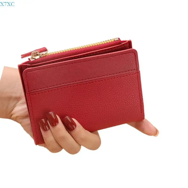 X7XC Portable Compact Wallet For Daily Use Practical PU Leather Coin Purse Multiple Functional Pockets Easy To Carry