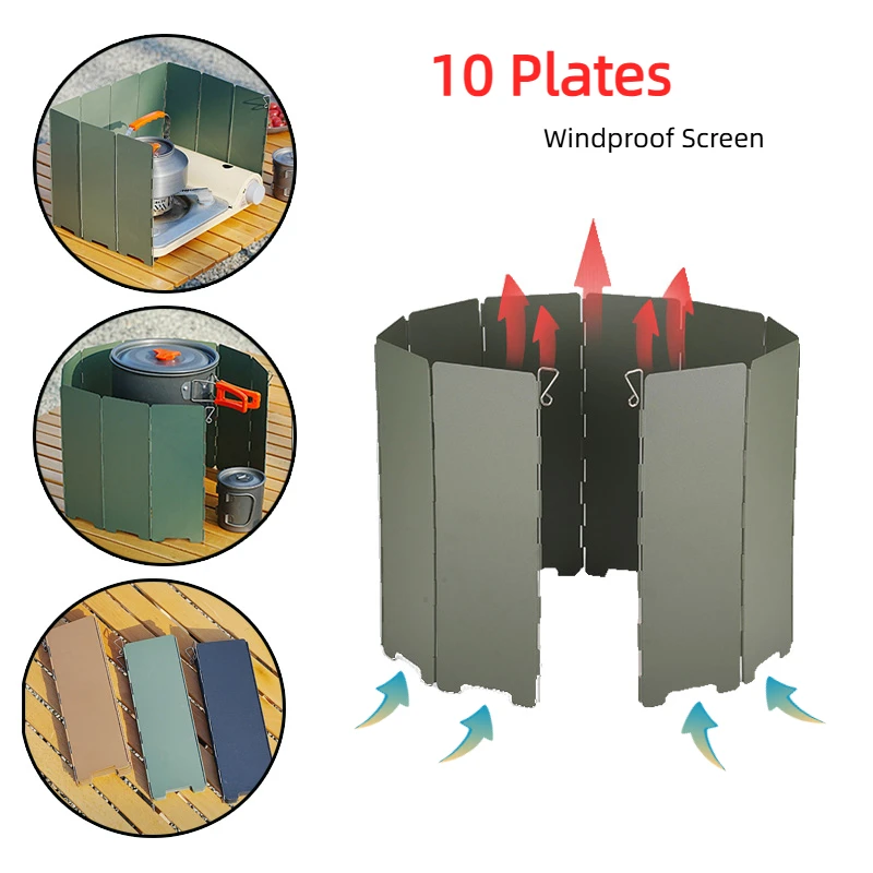 Parabrisas de Camping plegable, cubierta de estufa de Gas de 10 placas, cortavientos de hierro duradero para quemador al aire libre, accesorios para Picnic y mochilero
