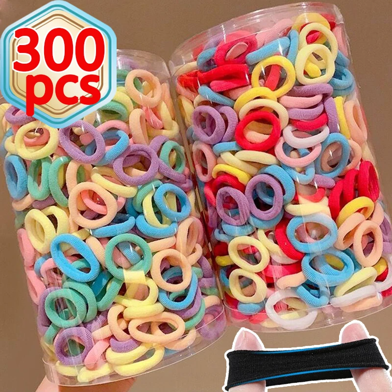 100/300pcs Hair Rubber Bands for Girls Women Small Colorful Basic Nylon Ealstic Ponytail Holder Scrunchie Headwear Accessories