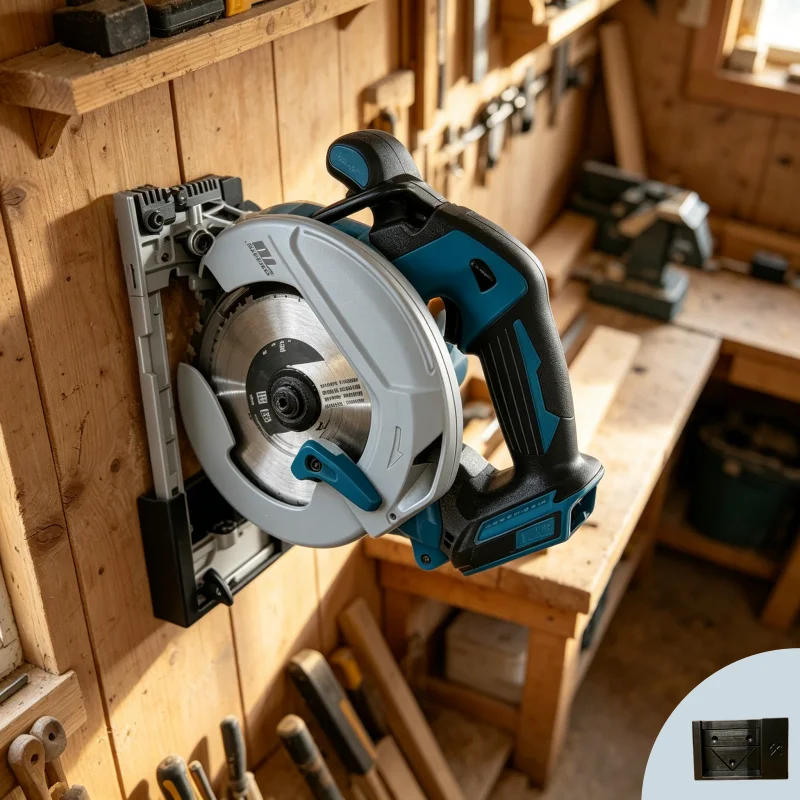 1pc-Wall-Mounted Storage Rack for DHS680 Circular Saw/Handheld Chainsaw, Featuring Three 5.5mm Mounting Holes for Tool Storage.