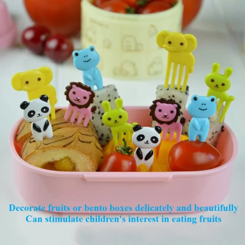10pcs Mini Animal Fruit Fork Cartoon Children Snack Cake Dessert Food Pick Toothpick Bento Lunches Party Decor Random Color - view 3